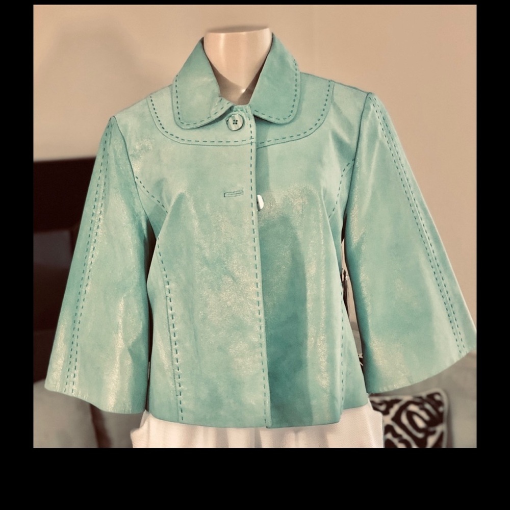 Saguaro  Fairycore Green Leather Jacket with gold shimmer flecks
